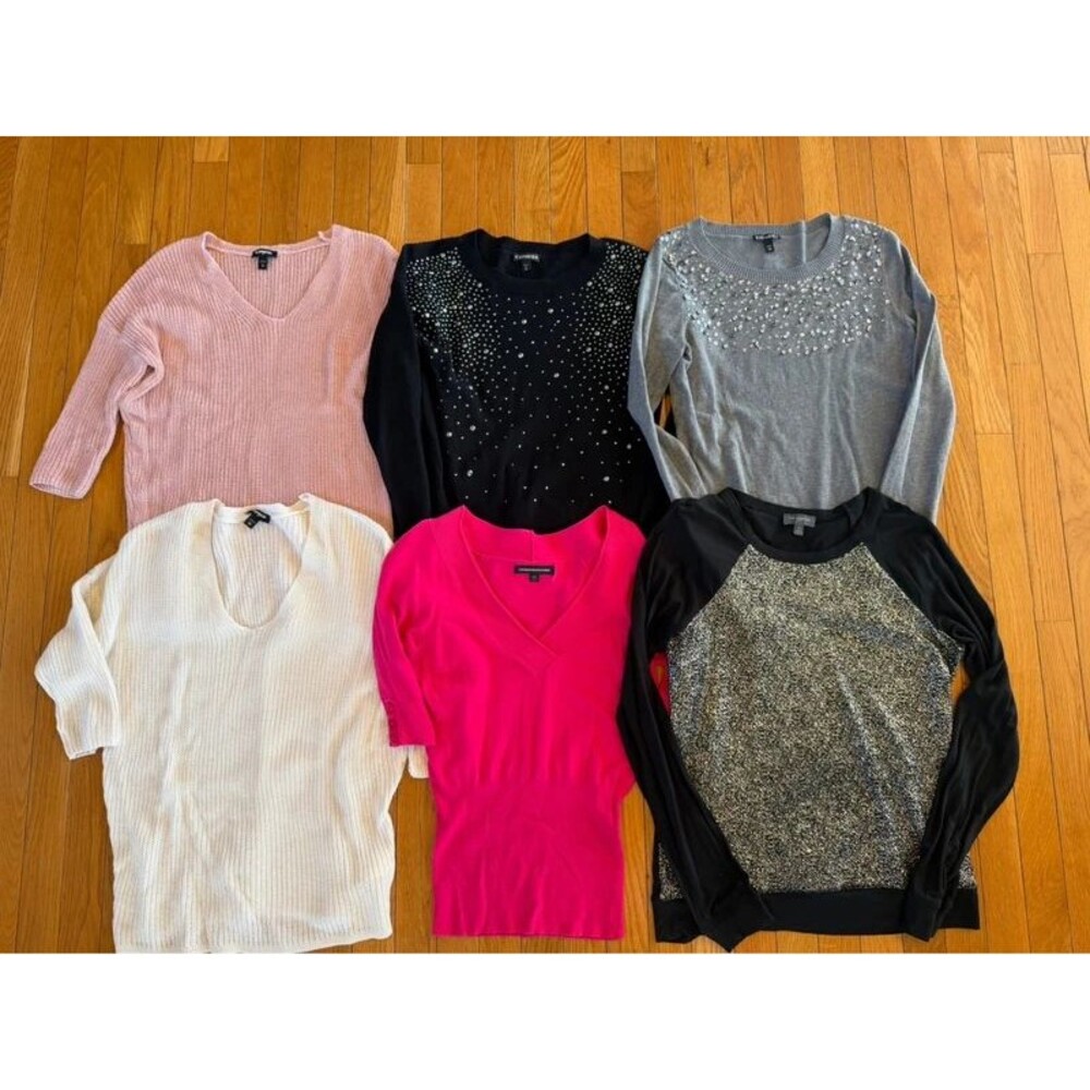 6 Sweaters Express The Limited Long Sleeve Sequins Glitter Rhinestones Sz XS